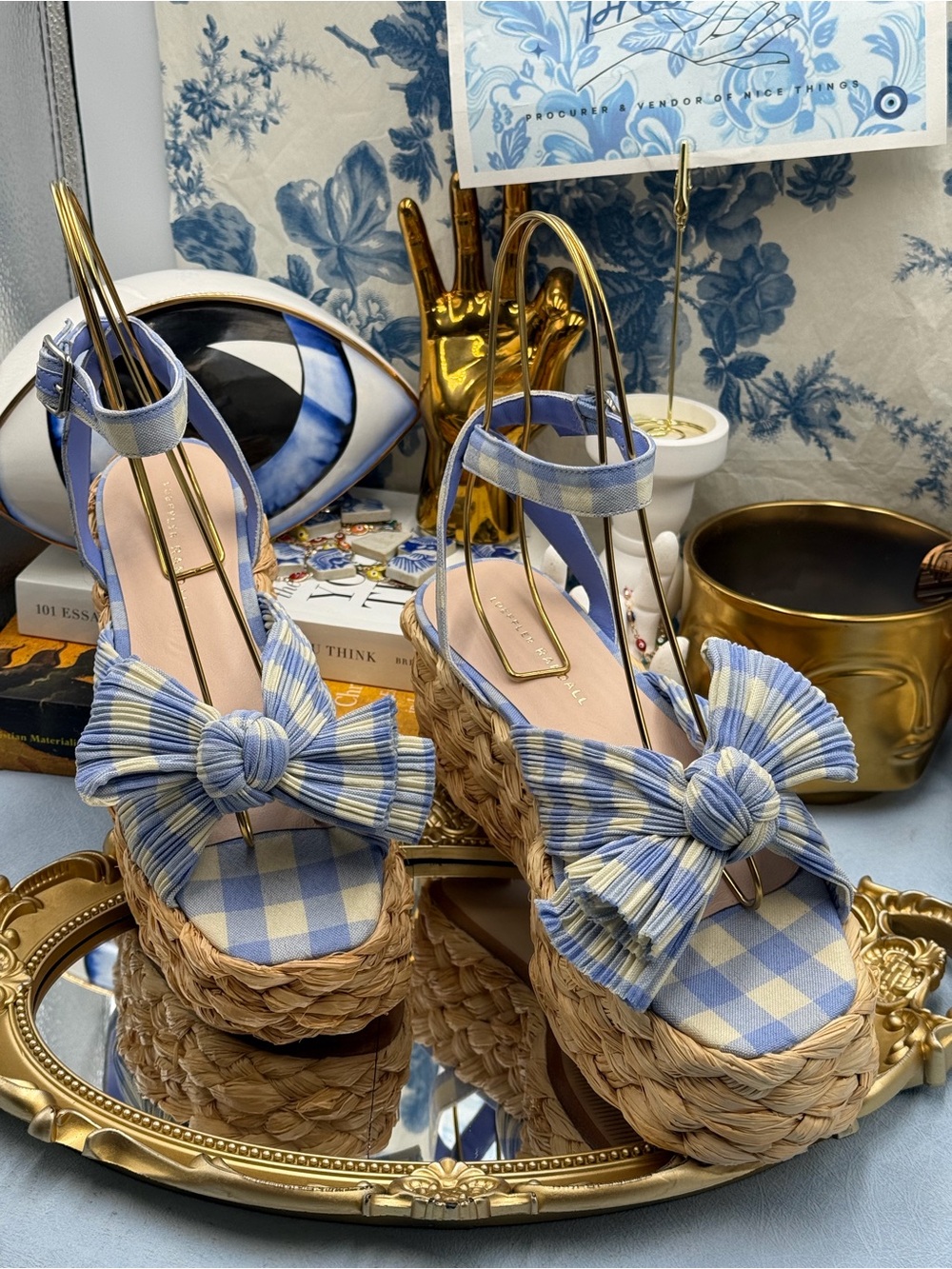 🆕 LOEFFLER RANDALL 🧿 NWOB Gaby Espadrille Sandals, Blue Gingham - Sz 7 - Picture 4 of 16